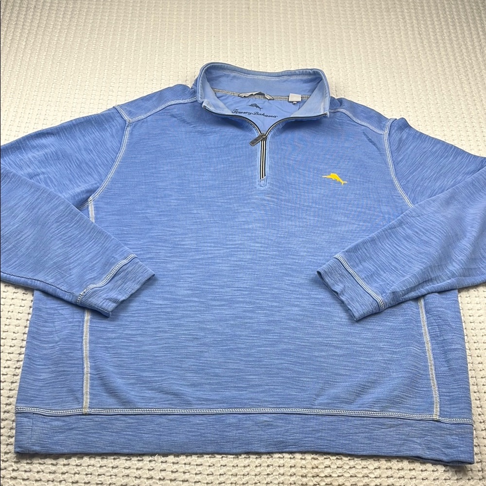 Tommy Bahama Blue Quarter-Zip Sweater Size Extra Large Pre Owned